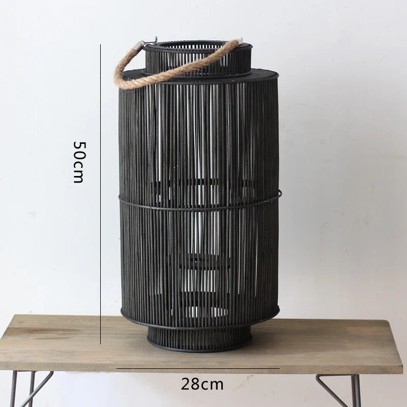 Decorative Lantern Woven With Handle Indoor Outdoor