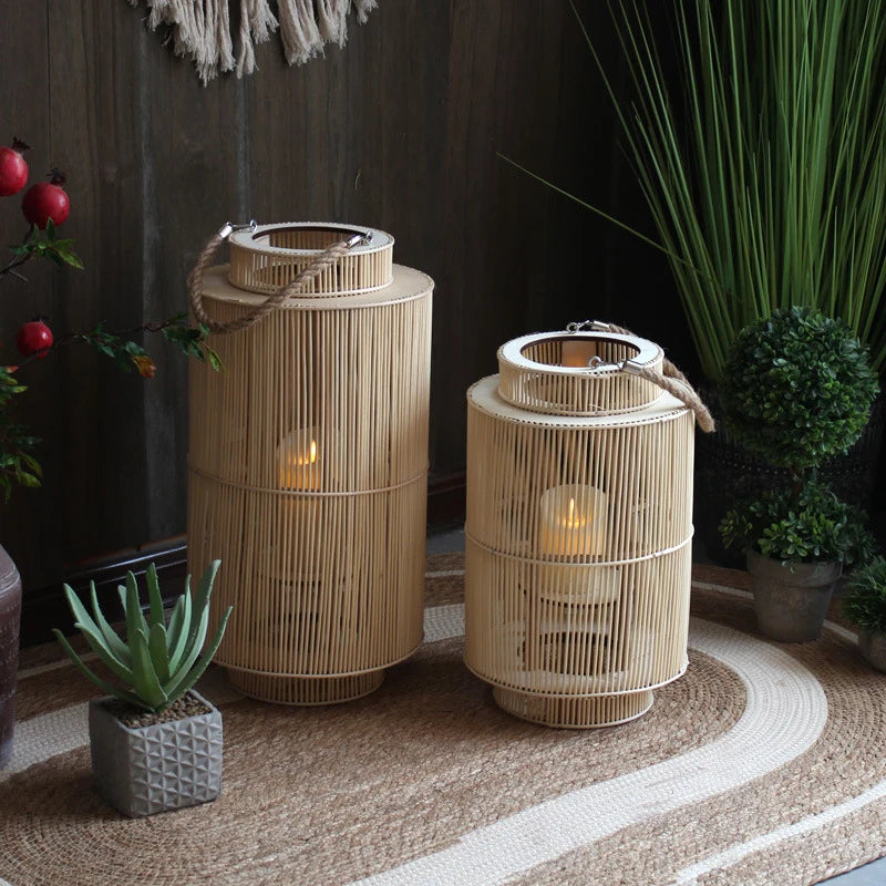 Decorative Lantern Woven With Handle Indoor Outdoor