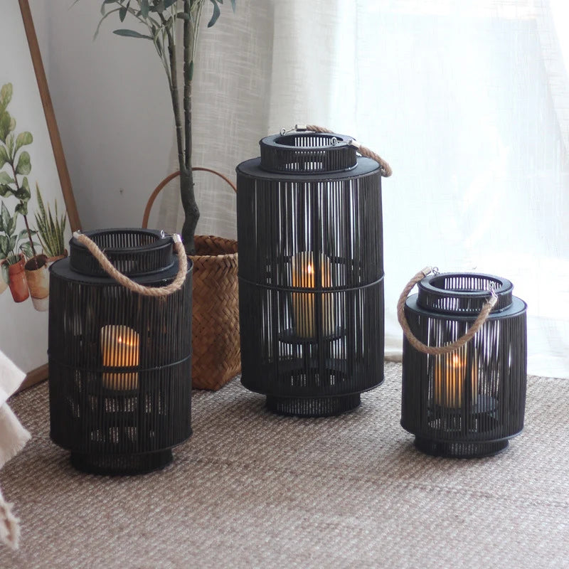 Decorative Lantern Woven With Handle Indoor Outdoor