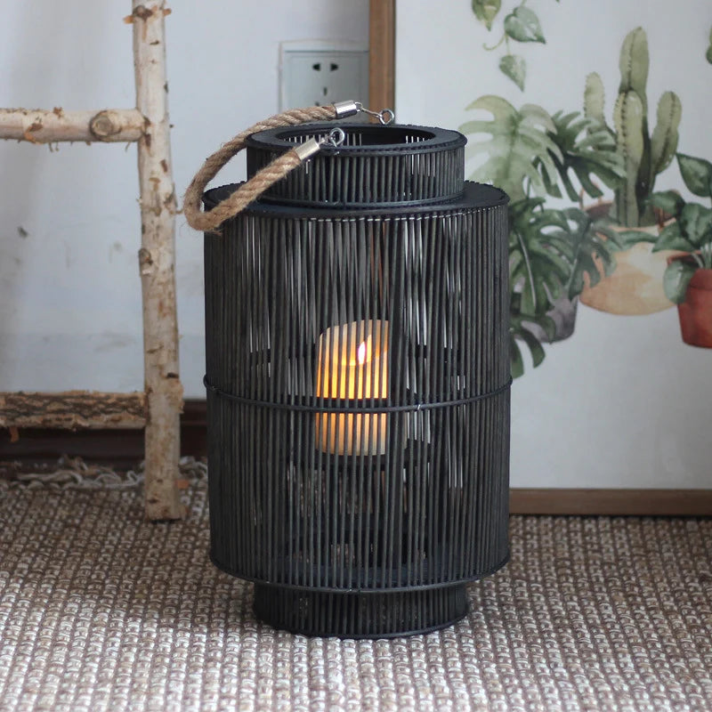 Decorative Lantern Woven With Handle Indoor Outdoor