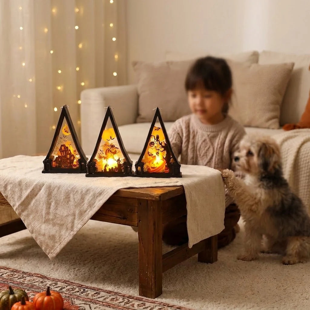 Decorative Light Halloween Triangular Wood Warm White LED
