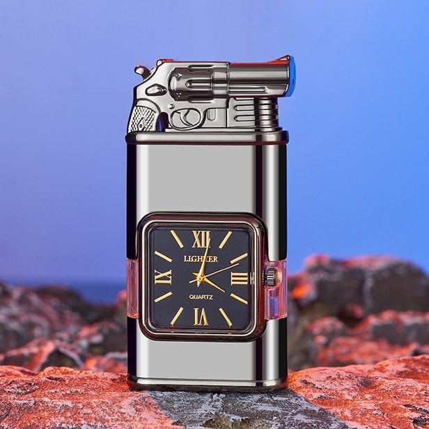 Decorative Lighter Refillable Quartz Clock Jet & Soft Flame