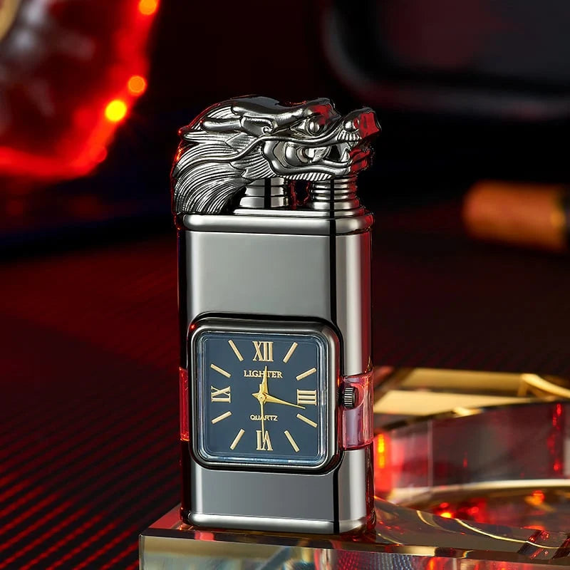 Decorative Lighter Refillable Quartz Clock Jet & Soft Flame