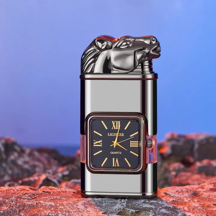 Decorative Lighter Refillable Quartz Clock Jet & Soft Flame