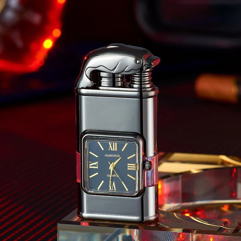 Decorative Lighter Refillable Quartz Clock Jet & Soft Flame