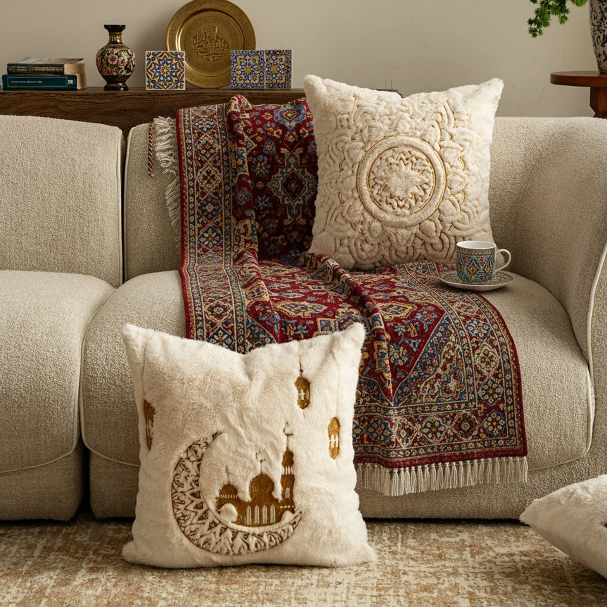 Decorative Pillow 18x18 Embossed Mandala Micro Plush Concealed Zipper