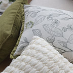 Decorative Pillow Cover Botanical Embroidery Cotton-Linen & Velvet Piping