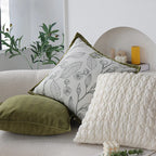 Decorative Pillow Cover Botanical Embroidery Cotton-Linen & Velvet Piping