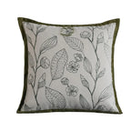 Decorative Pillow Cover Botanical Embroidery Cotton-Linen & Velvet Piping