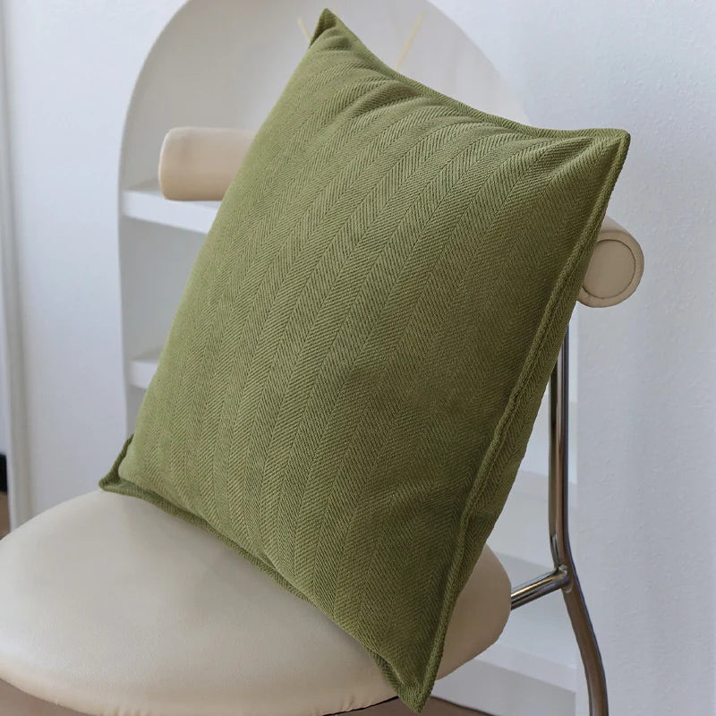 Decorative Pillow Cover Botanical Embroidery Cotton-Linen & Velvet Piping