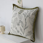 Decorative Pillow Cover Botanical Embroidery Cotton-Linen & Velvet Piping