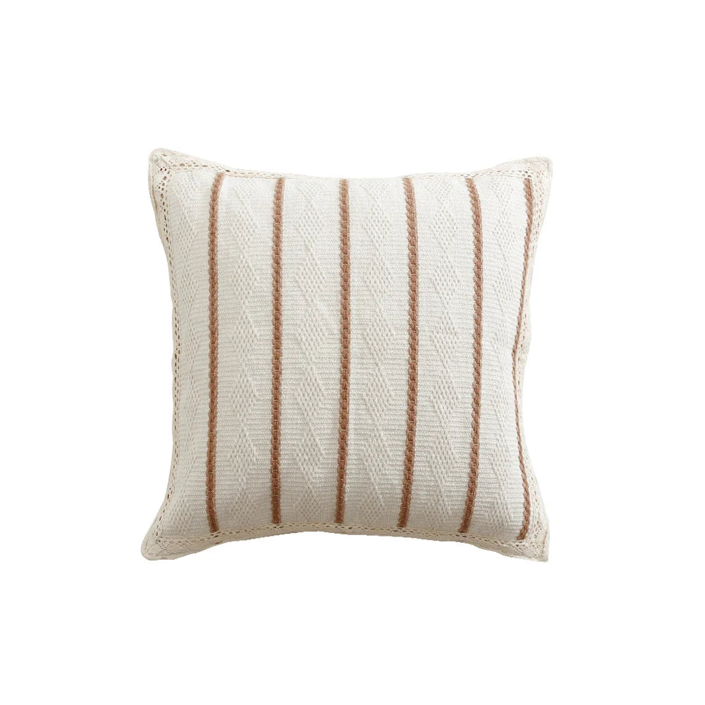 Decorative Pillow Cover Cotton-Linen Hand-Crocheted Edge 24x24 Inch