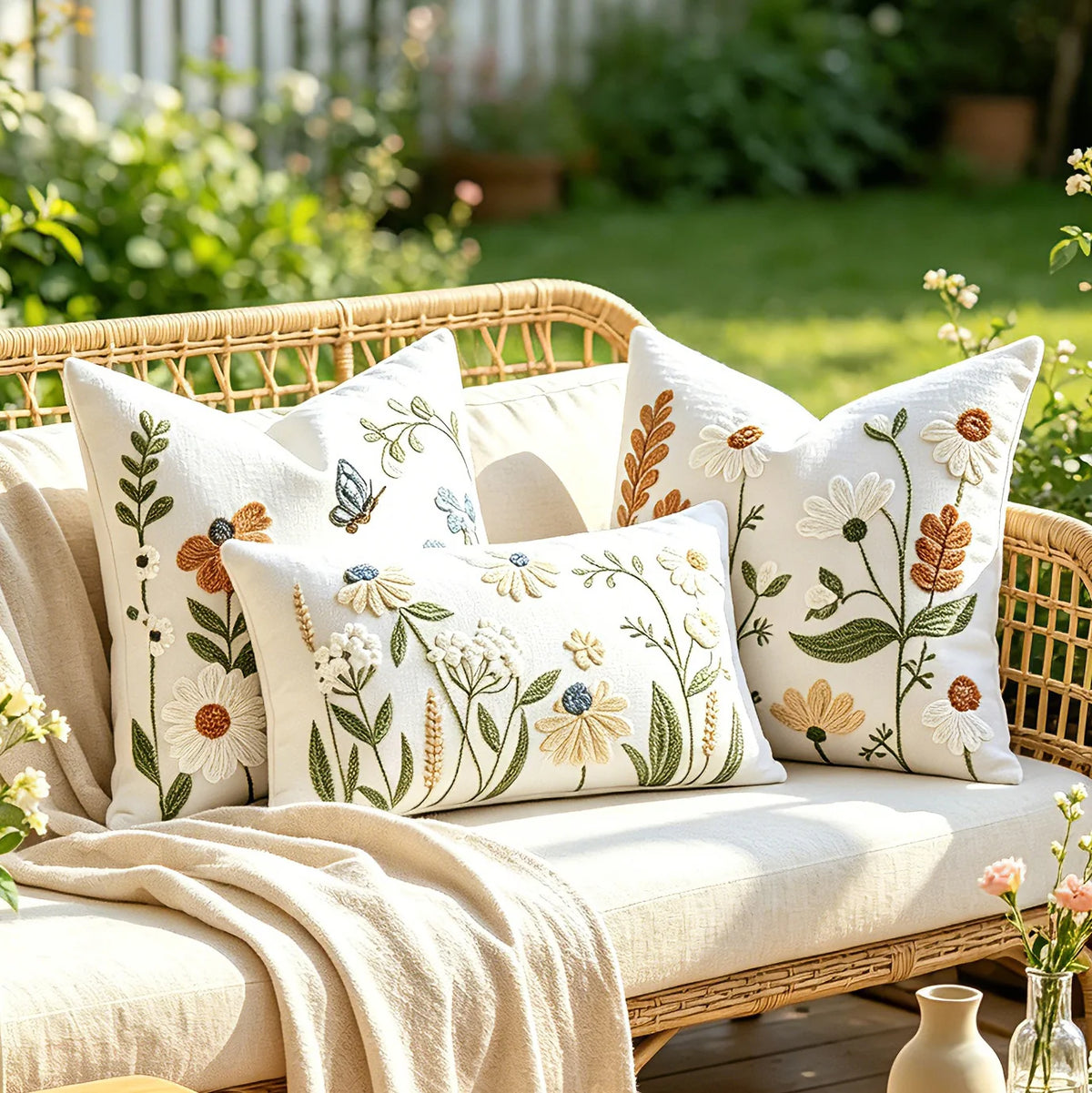 Decorative Pillow Cover Embroidered Chenille Linen-Blend