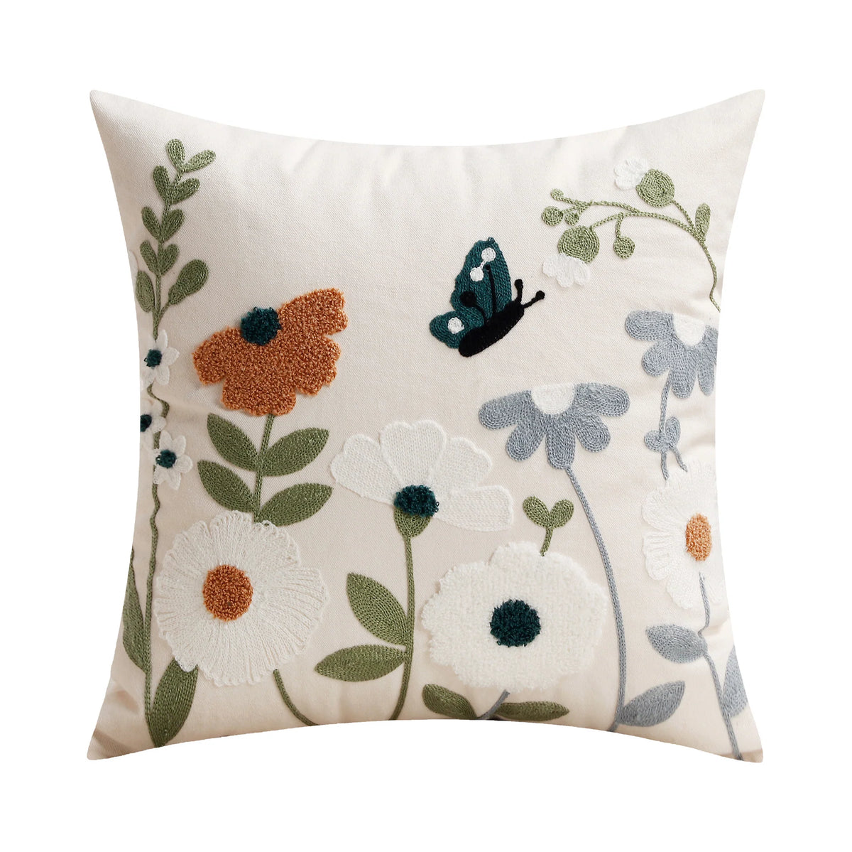 Decorative Pillow Cover Embroidered Chenille Linen-Blend
