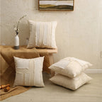 Decorative Pillow Cover Fringed Patchwork Linen Blend Concealed Zipper