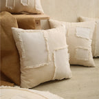 Decorative Pillow Cover Fringed Patchwork Linen Blend Concealed Zipper