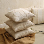 Decorative Pillow Cover Fringed Patchwork Linen Blend Concealed Zipper