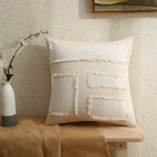 Decorative Pillow Cover Fringed Patchwork Linen Blend Concealed Zipper