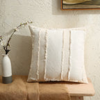 Decorative Pillow Cover Fringed Patchwork Linen Blend Concealed Zipper
