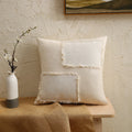 Decorative Pillow Cover Fringed Patchwork Linen Blend Concealed Zipper