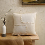 Decorative Pillow Cover Fringed Patchwork Linen Blend Concealed Zipper