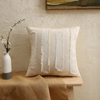 Decorative Pillow Cover Fringed Patchwork Linen Blend Concealed Zipper