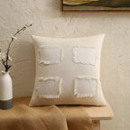 Decorative Pillow Cover Fringed Patchwork Linen Blend Concealed Zipper