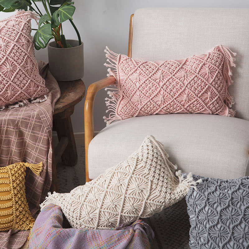 Decorative Pillow Cover Macramé Tufted Cotton Blend