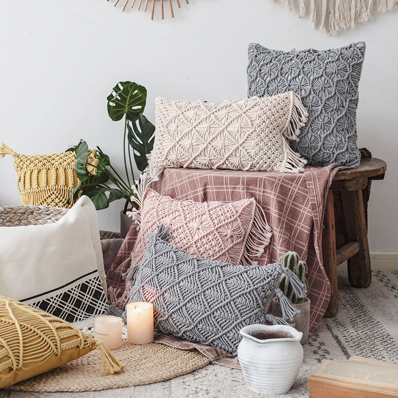 Decorative Pillow Cover Macramé Tufted Cotton Blend