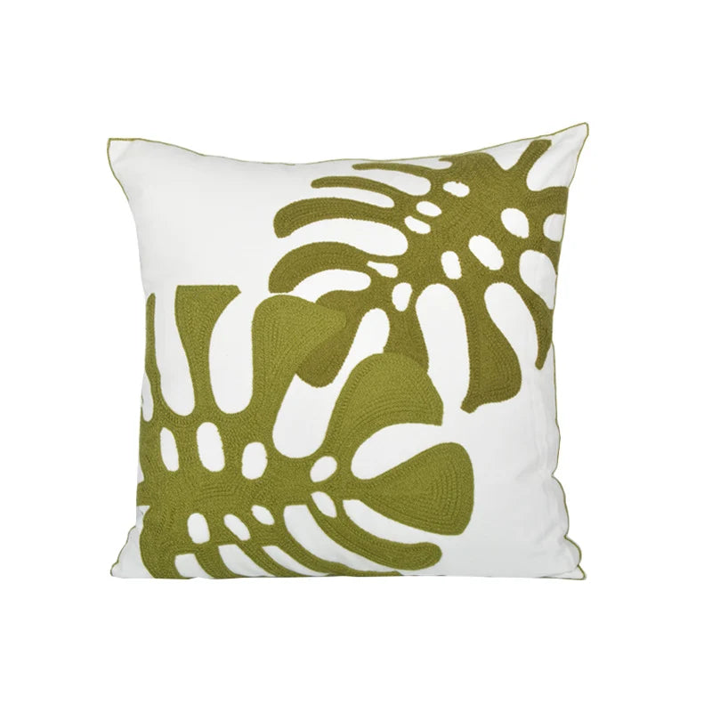 Decorative Pillow Cover Monstera Leaf Appliqué Hidden Zipper