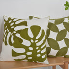 Decorative Pillow Cover Monstera Leaf Appliqué Hidden Zipper