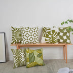 Decorative Pillow Cover Monstera Leaf Appliqué Hidden Zipper