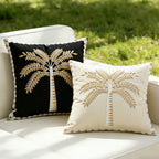 Decorative Pillow Cover Raised Palm Embroidery Linen-Look Concealed Zipper