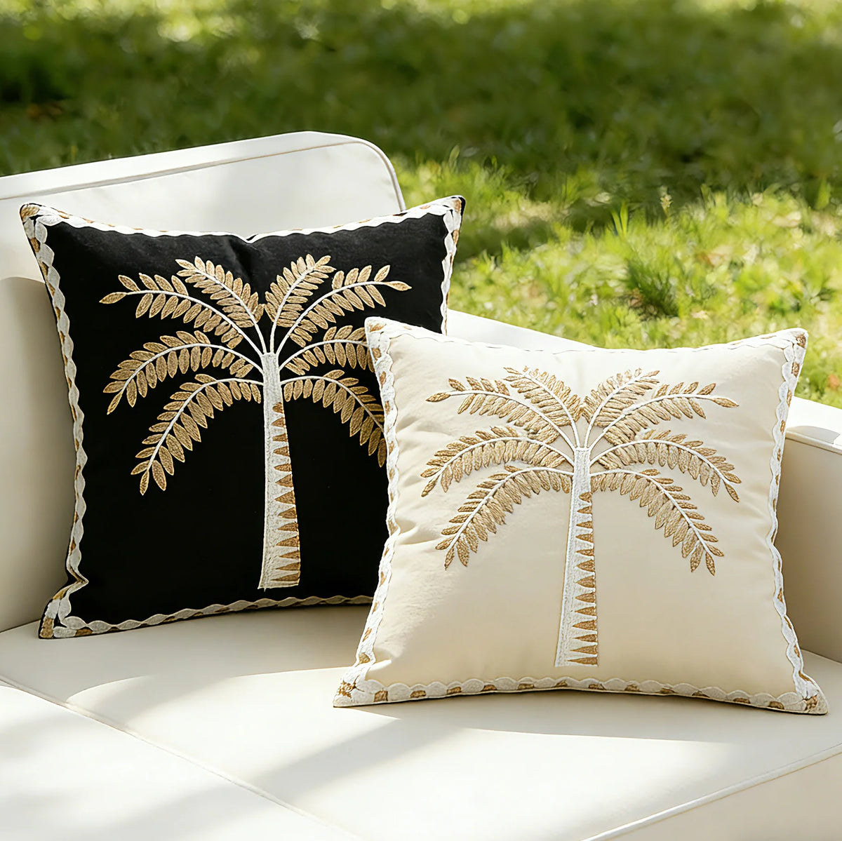 Decorative Pillow Cover Raised Palm Embroidery Linen-Look Concealed Zipper