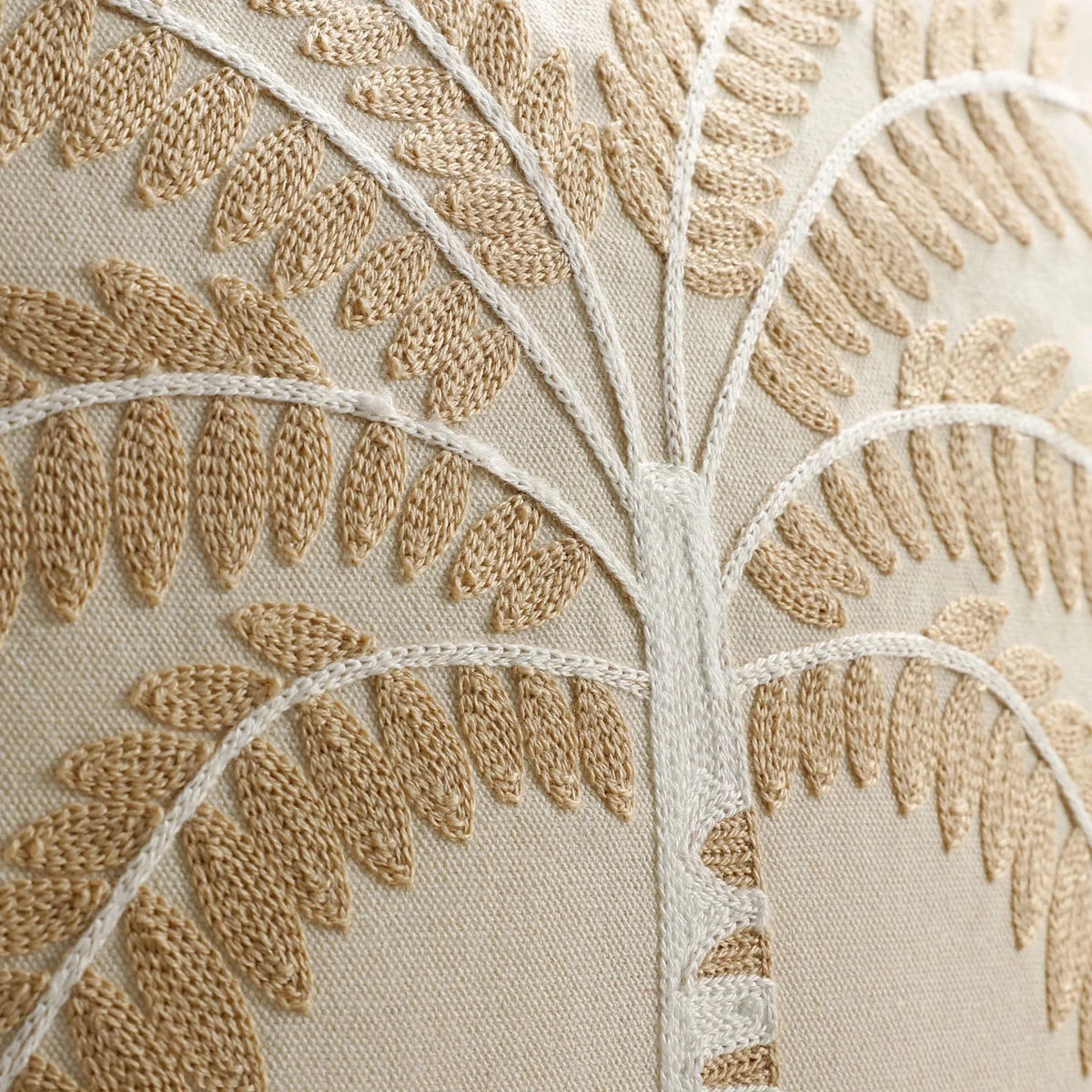 Decorative Pillow Cover Raised Palm Embroidery Linen-Look Concealed Zipper