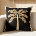 Decorative Pillow Cover Raised Palm Embroidery Linen-Look Concealed Zipper