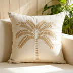 Decorative Pillow Cover Raised Palm Embroidery Linen-Look Concealed Zipper