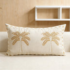 Decorative Pillow Cover Raised Palm Embroidery Linen-Look Concealed Zipper