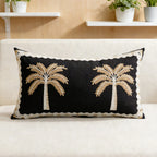 Decorative Pillow Cover Raised Palm Embroidery Linen-Look Concealed Zipper