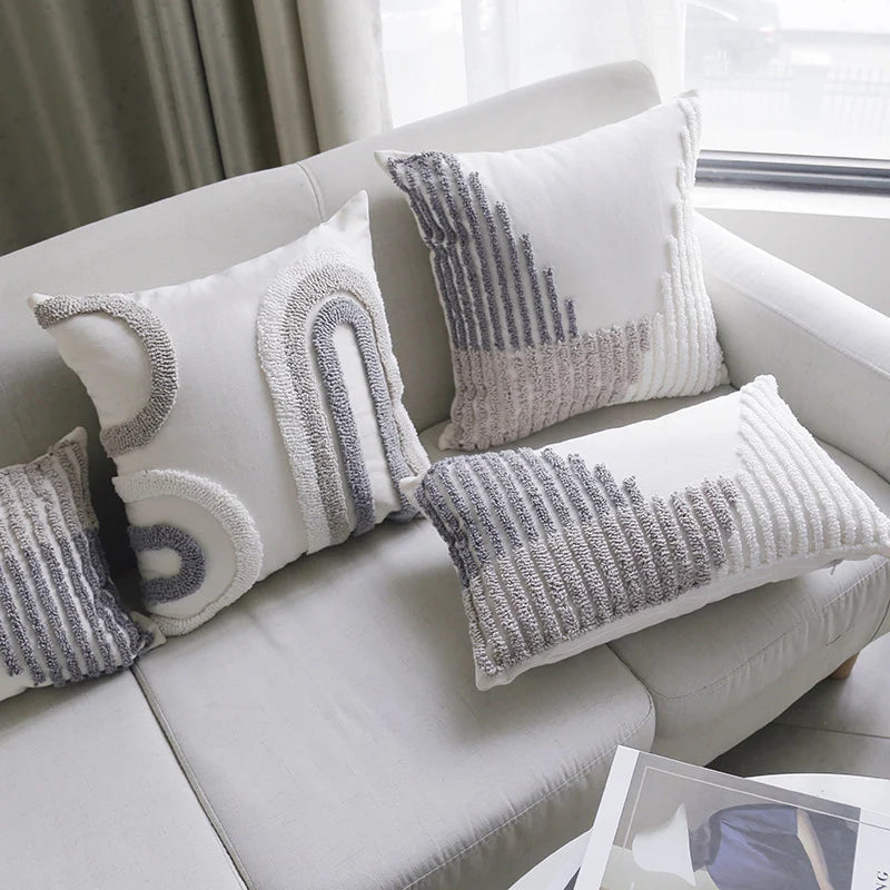 Decorative Pillow Cover Tufted Loop-Stitch 18in Square & Hidden Zipper