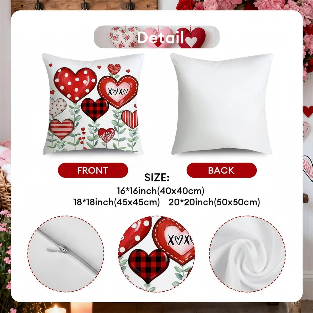 Decorative Pillow Covers Valentine Heart Print Set of 4
