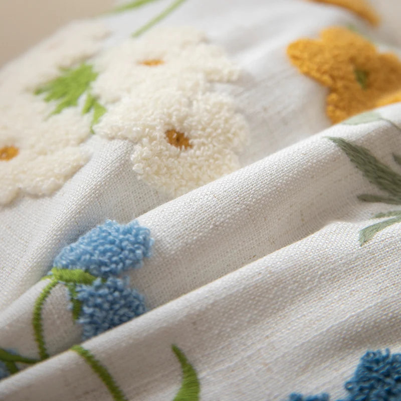 Decorative Pillow Embroidered Botanical Linen Cover 18x18 Inches