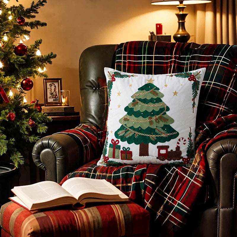 Decorative Pillow Embroidered Reindeer Concealed Zipper 18x18in