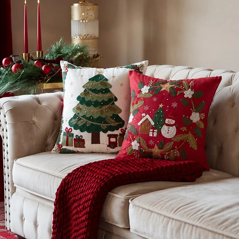 Decorative Pillow Embroidered Reindeer Concealed Zipper 18x18in