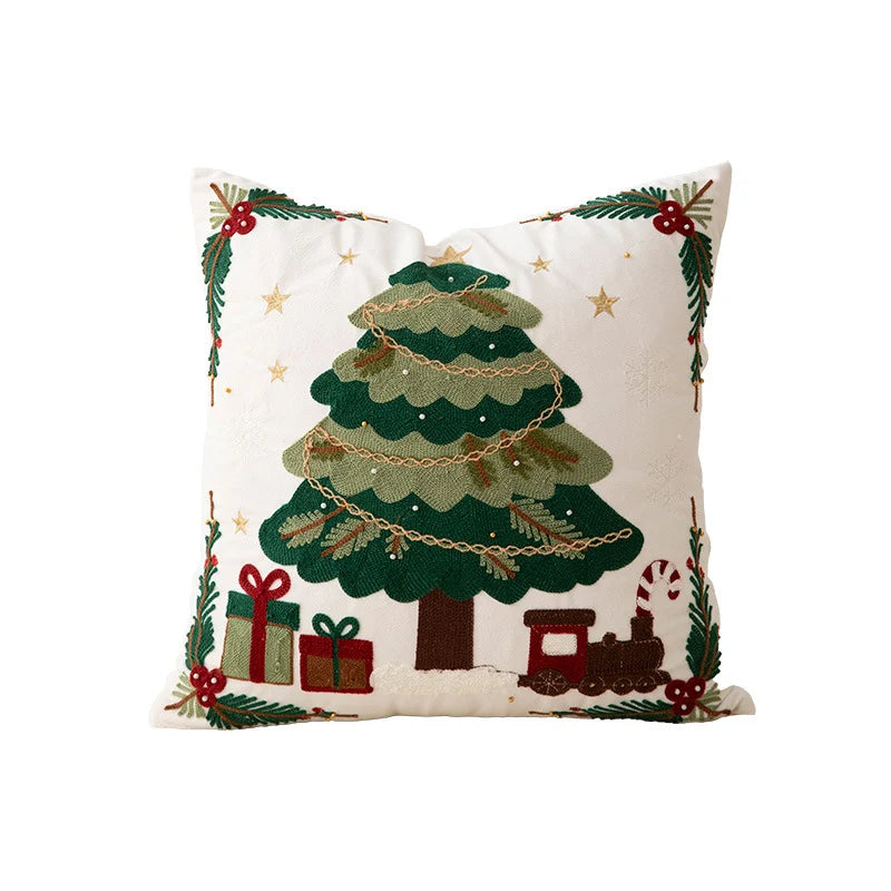 Decorative Pillow Embroidered Reindeer Concealed Zipper 18x18in