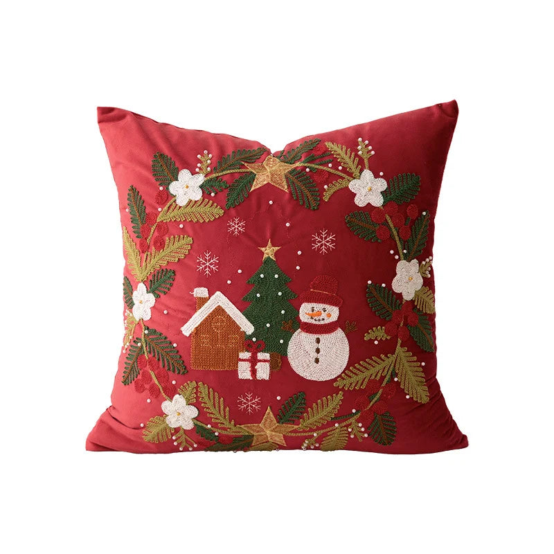 Decorative Pillow Embroidered Reindeer Concealed Zipper 18x18in