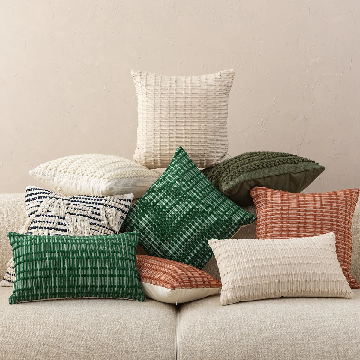 Decorative Pillow Handwoven Relief Texture Cotton Blend Hidden Zipper