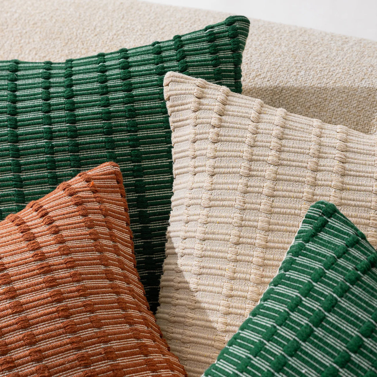 Decorative Pillow Handwoven Relief Texture Cotton Blend Hidden Zipper