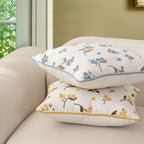Decorative Pillow Linen Blend Floral Embroidery Piped Edge