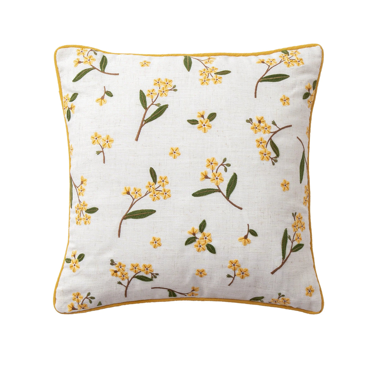 Decorative Pillow Linen Blend Floral Embroidery Piped Edge